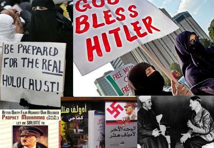 Islâmicos / Muçulmanos pregam amor a Hitler, negam o Holocausto e usam suásticas.