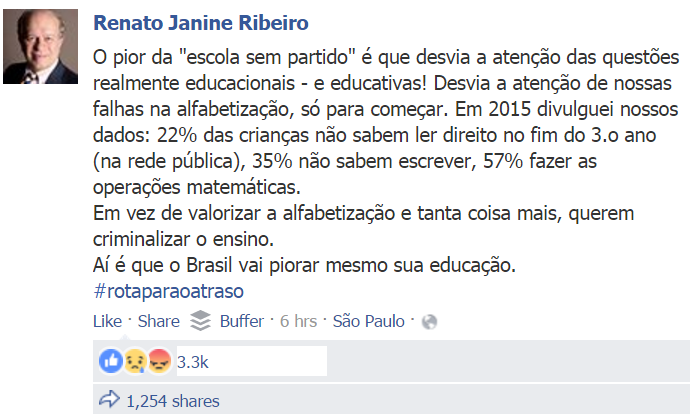 Renato Janine Ribeiro Escola Sem Partido Facebook