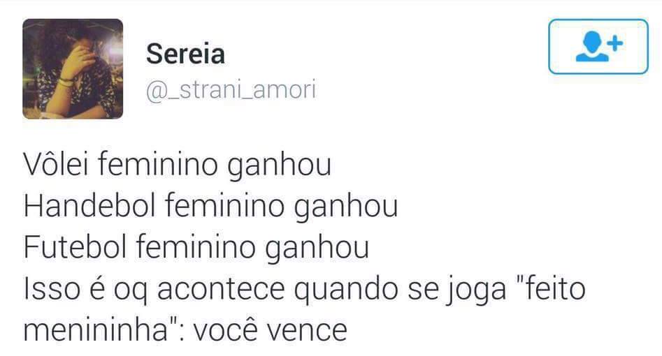 Tweet de "Sereia" defendendo o feminismo em esportes como futebol, vôlei e handebol.