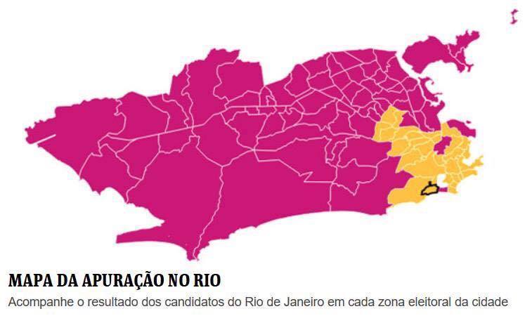 Mapa da apuração eleitoral no segundo turno do Rio de Janeiro, entre Marcelo Crivella e Marcelo Freixo.