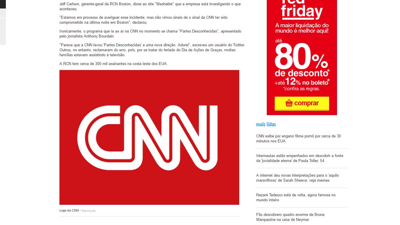 Folha de S. Paulo acredita que CNN exibiu filme pornô.