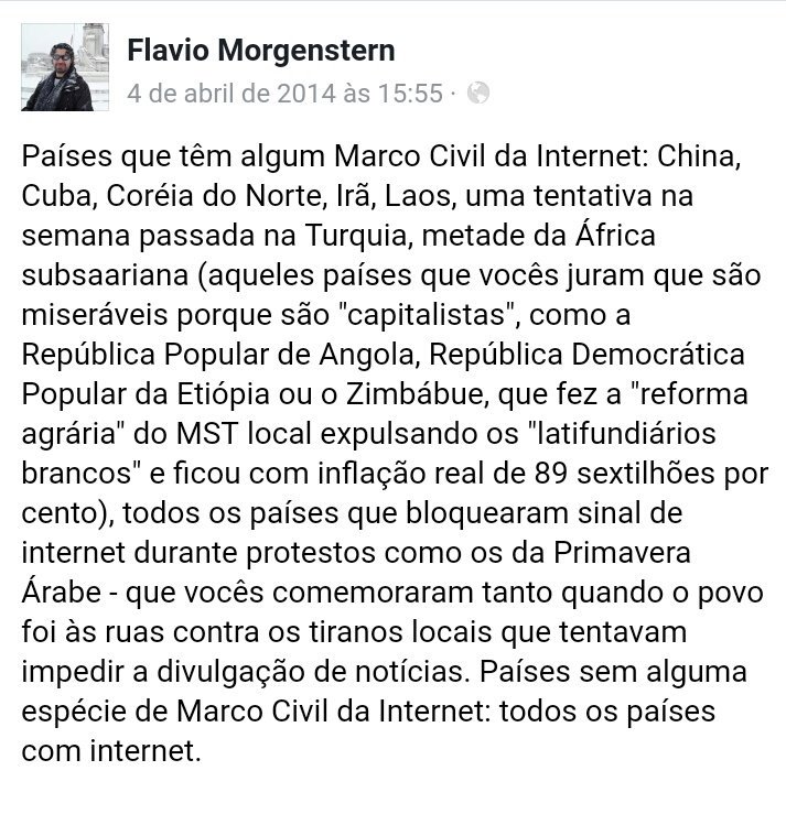 Flavio Morgenstern sobre o Marco Civil da Internet no Facebook