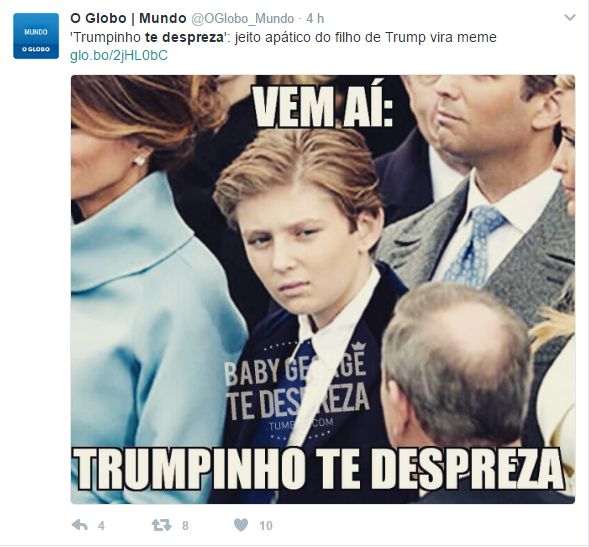 Filho de Donald Trump sofre bullying do jornal O Globo