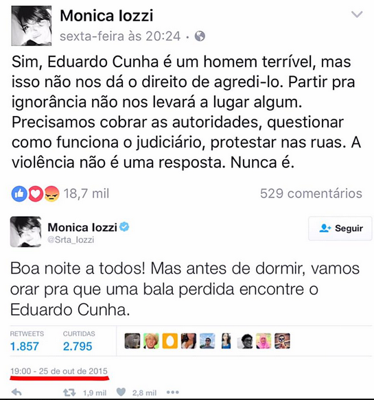 Mônica Iozzi pede uma bala na cabeça de Eduardo Cunha