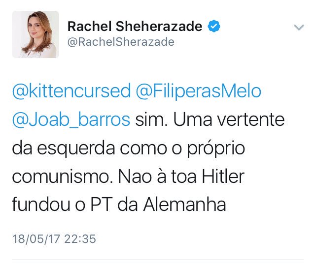 Rachel Sheherazade Twitter nazismo Hitler fundou o PT da Alemanha