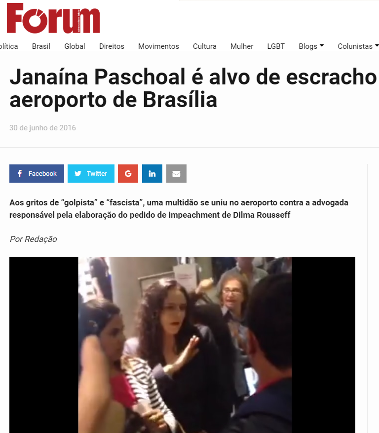 Revista Fórum comemora "esculacho" em Janaína Paschoal no aeroporto