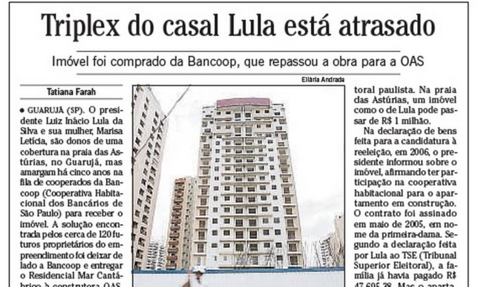 Reportagem d'O Globo de 2010 sobre o triplex no Guarujá de Lula