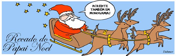 Tirinha dos Malvados com Papai Noel negando a monogamia