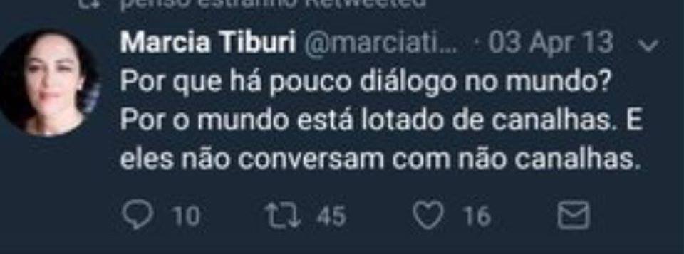 Márcia Tiburi no Twitter pedindo diálogo com canalhas