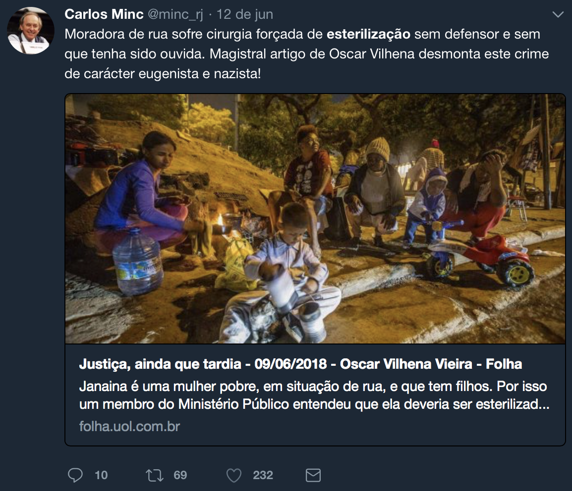 Ex-ministro Carlos Minc espalha fake news sobre "esterilização forçada" e chama a idéia de nazista