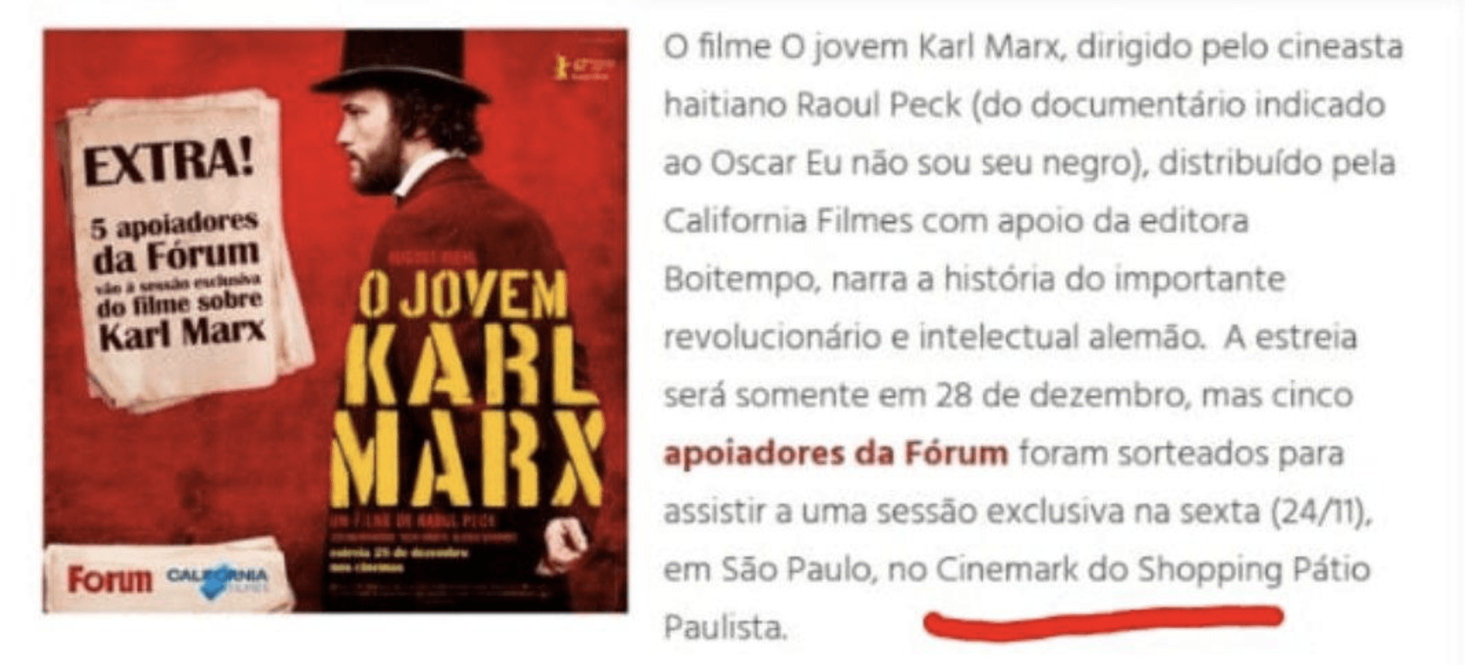 Cinemark exibe filme Jovem Marx