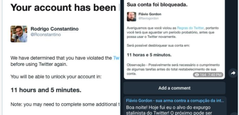 Twitter aumenta o cerco e suspende Flávio Gordon e Rodrigo Constantino